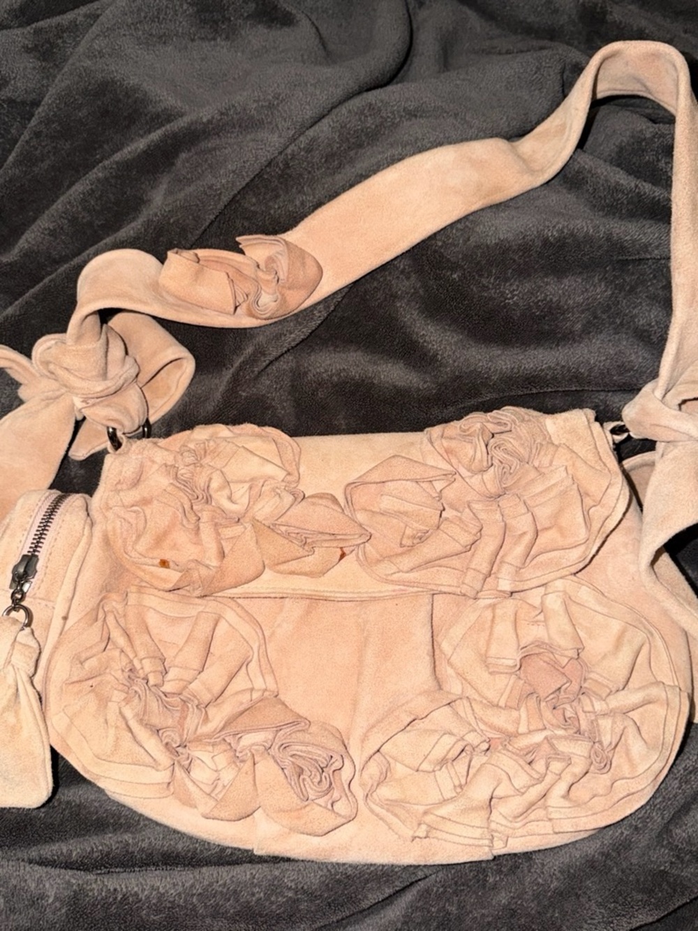 Suede Floral Crossbody Bag in Tan Pink